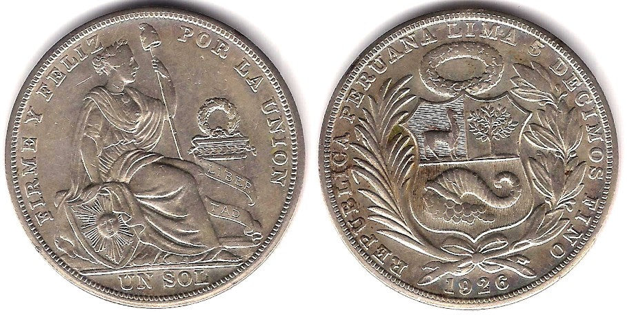 (218.1) Perú. 1926. 1 Sol (EBC) (Plata)