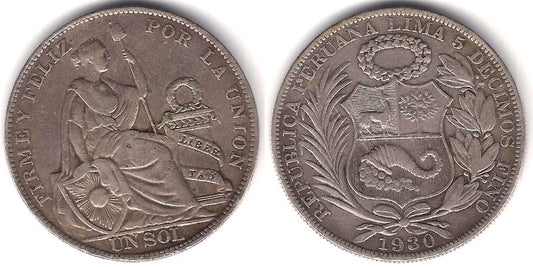 (218.2) Perú. 1930. 1 Sol (MBC) (Plata)