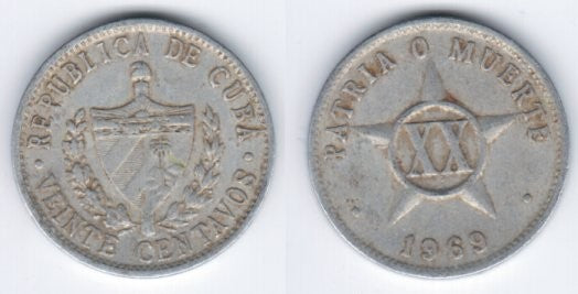 (35.1) Cuba. 1969. 20 Centavos (BC)