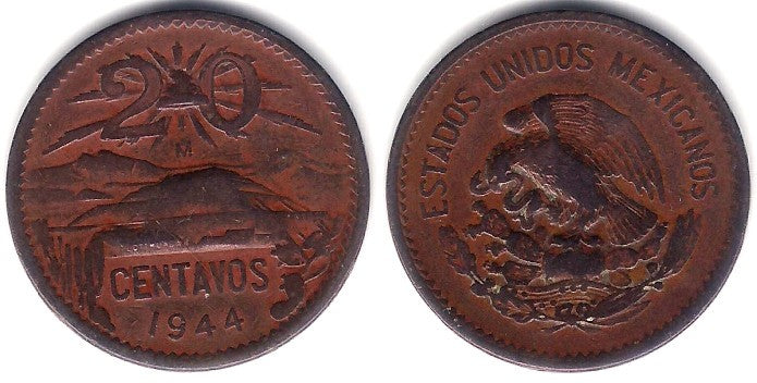 (439) Estados Unidos Mexicanos. 1944. 20 Centavos (BC+)