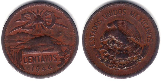 (439) Estados Unidos Mexicanos. 1944. 20 Centavos (BC+)