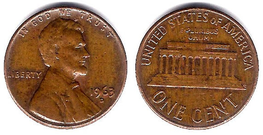 (201) Estados Unidos de América. 1963(D). 1 Cent (MBC)
