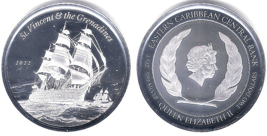 Estados Orientales Caribeños. 2022. 2 Dollars (Proof) (Plata) St. Vicente y las Granadines