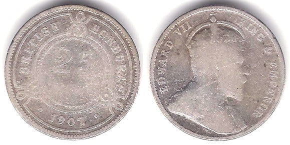 (12) Honduras Británica. 1907. 25 Cents (BC/BC-) (Plata)