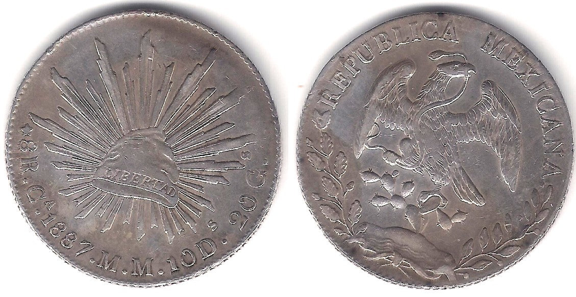 (377.2) República Mexicana. 1887. 8 Reales (MBC/MBC+) (Plata) Ceca de Chihuahua MM