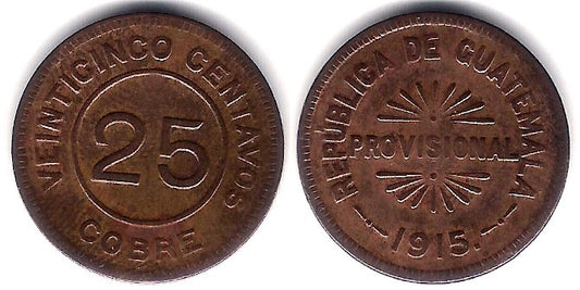 (231) Guatemala. 1915. 25 Centavos (EBC+)