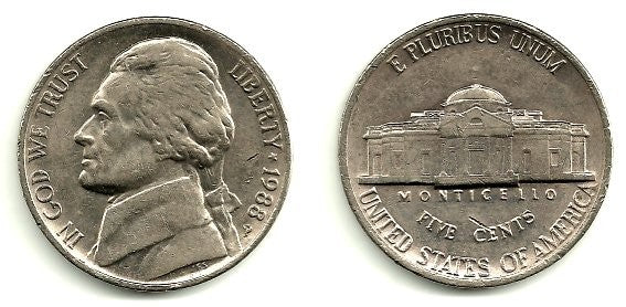 (A192) Estados Unidos de América. 1988(P). 5 Cents (MBC)