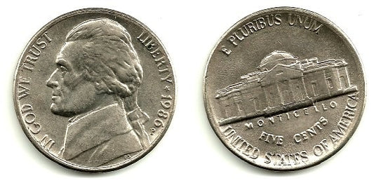 (A192) Estados Unidos de América. 1986(P). 5 Cents (MBC)