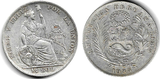 (216) Perú. 1935. ½ Sol (EBC+) (Plata)