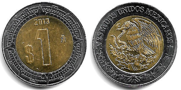 (603) Estados Unidos Mexicanos. 2013. 1 Peso (EBC+)
