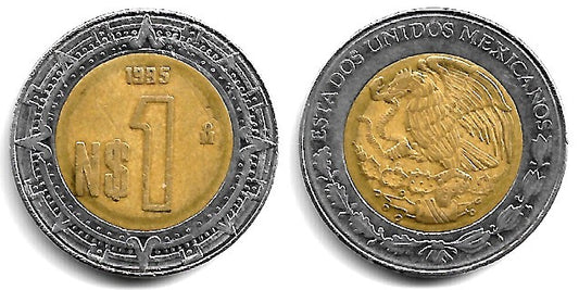 (550) Estados Unidos Mexicanos. 1995. 1 Peso (BC+)