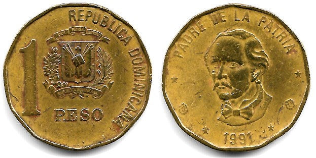 (80.1) República Dominicana. 1991. 1 Peso (BC)