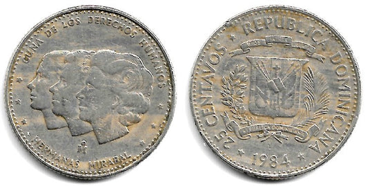 (61.1) República Dominicana. 1984. 25 Centavos (BC+)