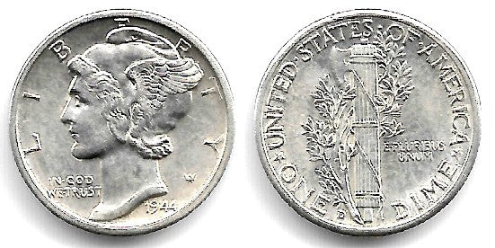 (140) Estados Unidos de América. 1944(D). 1 Dime (SC) (Plata)