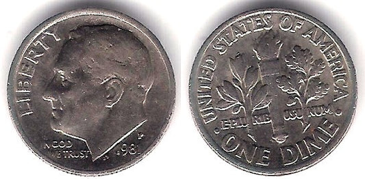 (195a) Estados Unidos de América. 1981(P). 1 Dime (MBC+)