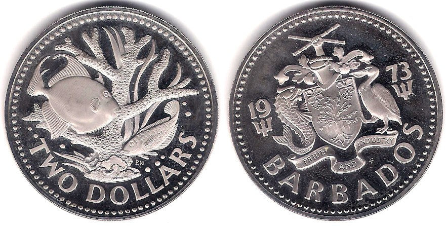 (15) Barbados. 1973. 2 Dollars (SC)