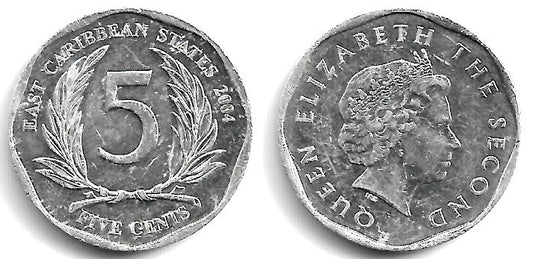 (36) Estados Orientales Caribeños. 2004. 5 Cents (MBC)