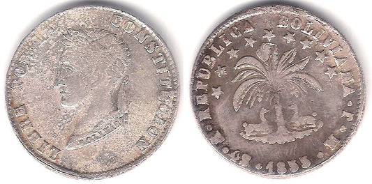 (123.2) República Boliviana. 1855. 4 Soles (MBC-) (Plata) Ceca de Potosí MJ
