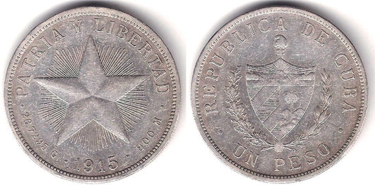 (15.2) Cuba. 1915. 1 Peso (MBC) (Plata)