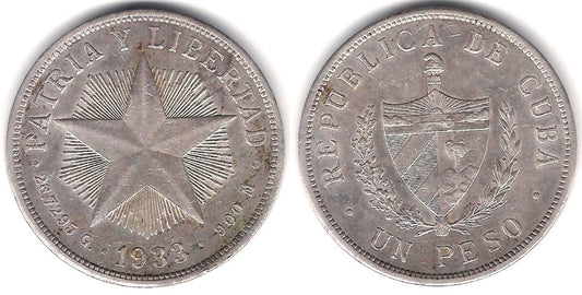 (15.2) Cuba. 1933. 1 Peso (MBC) (Plata)