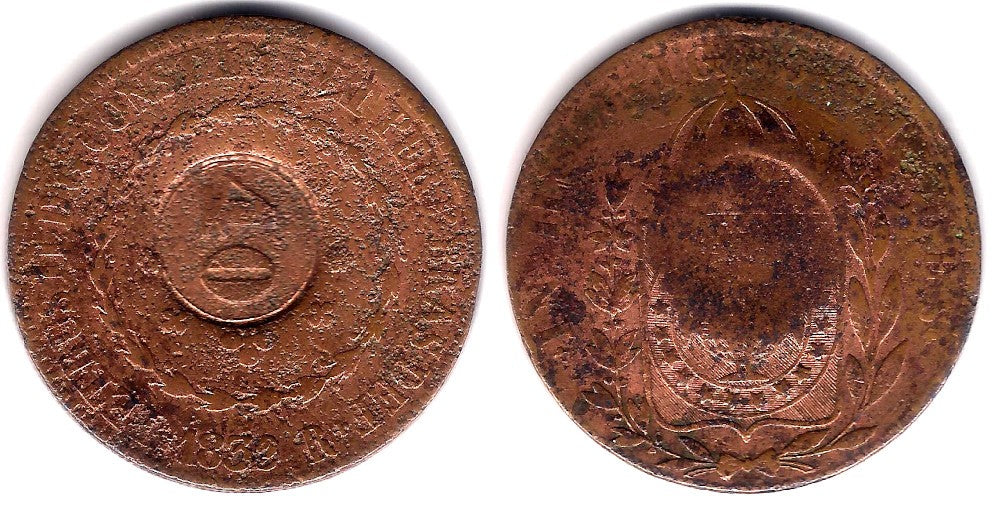 (446) Brasil. 1835(1832R). 40 Reis sobre 80 Reis (BC)