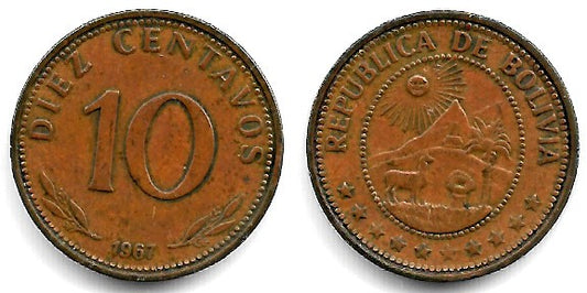 (188) Bolivia. 1967. 10 Centavos (BC+/BC)
