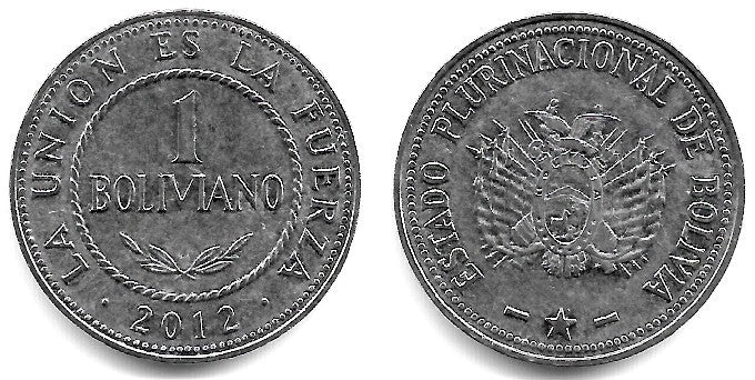 (217) Bolivia. 2012. 1 Boliviano (MBC+)