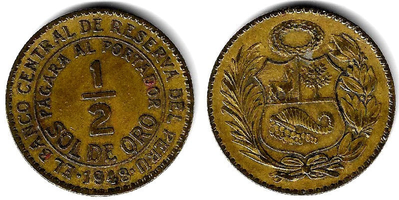 (220.5) Perú. 1948. ½  Sol de Oro (MBC-)