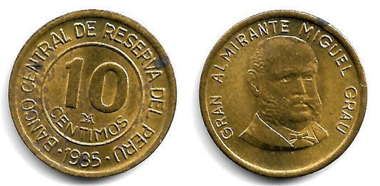 (293) Perú. 1985. 10 Céntimos (MBC) Manchas