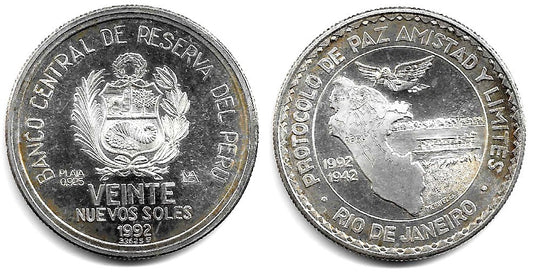 (309) Perú. 1992. 20 Nuevos Soles (EBC) (Plata)